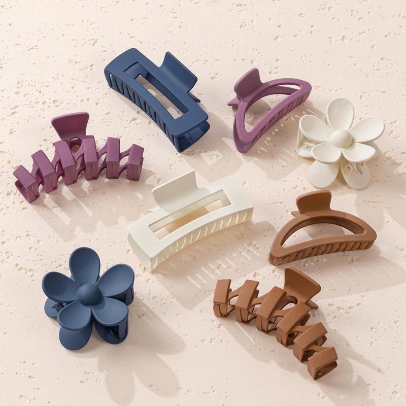 Sunolga 8PCS Hair Clips for Women, Flower Claw Clips for Thick Hair, Non-Slip Hair Accessories with Multi-Styles, Neutral Colors Hair Claw Clips and Variety Pack, Ideal for Girls - Image 1